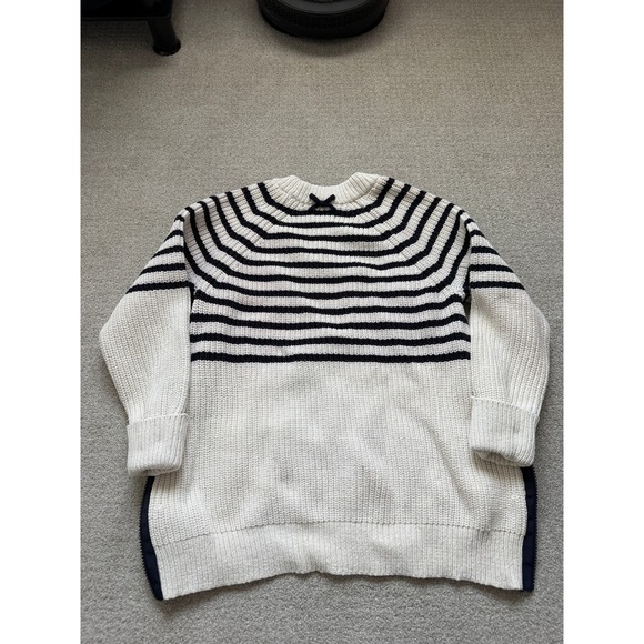 Kate Spade New York Sweaters - Kate Spade New York Striped Chunky Knit * Flaws* Sweater XL Cream Navy Side Zip